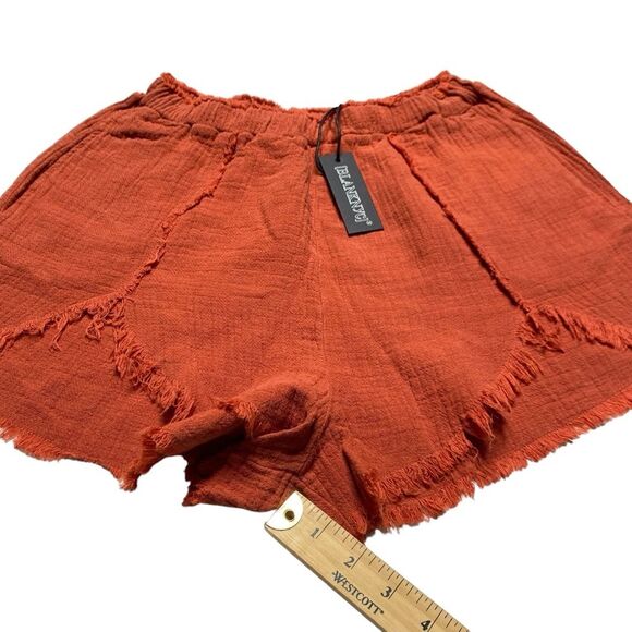 Blank NYC 100% Cotton Elastic Waist Shorts Raw Frayed Rust Pockets Sz S NWT - Picture 4 of 11